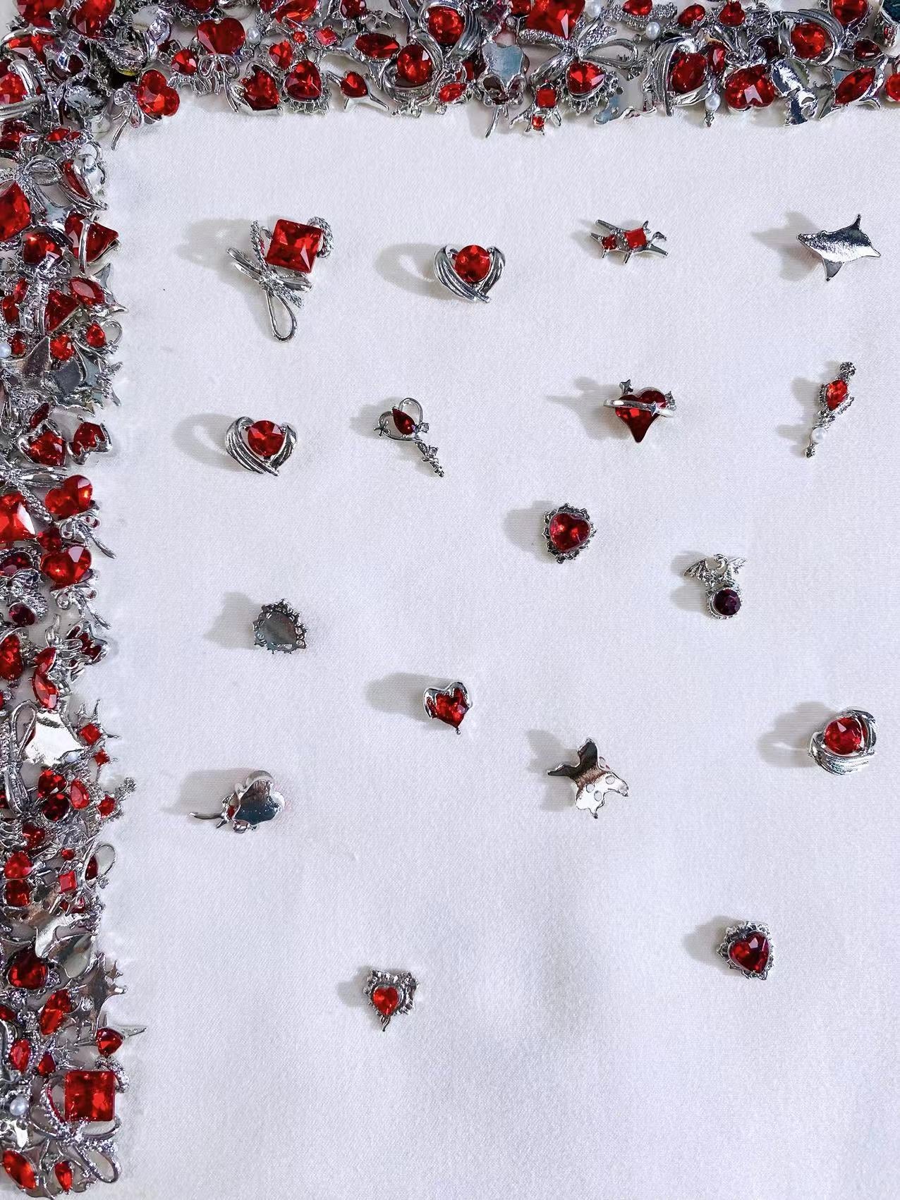 Silver red metal charm mix