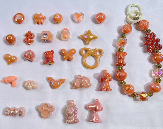Orange beads mix (for pens&chains)-clearance!